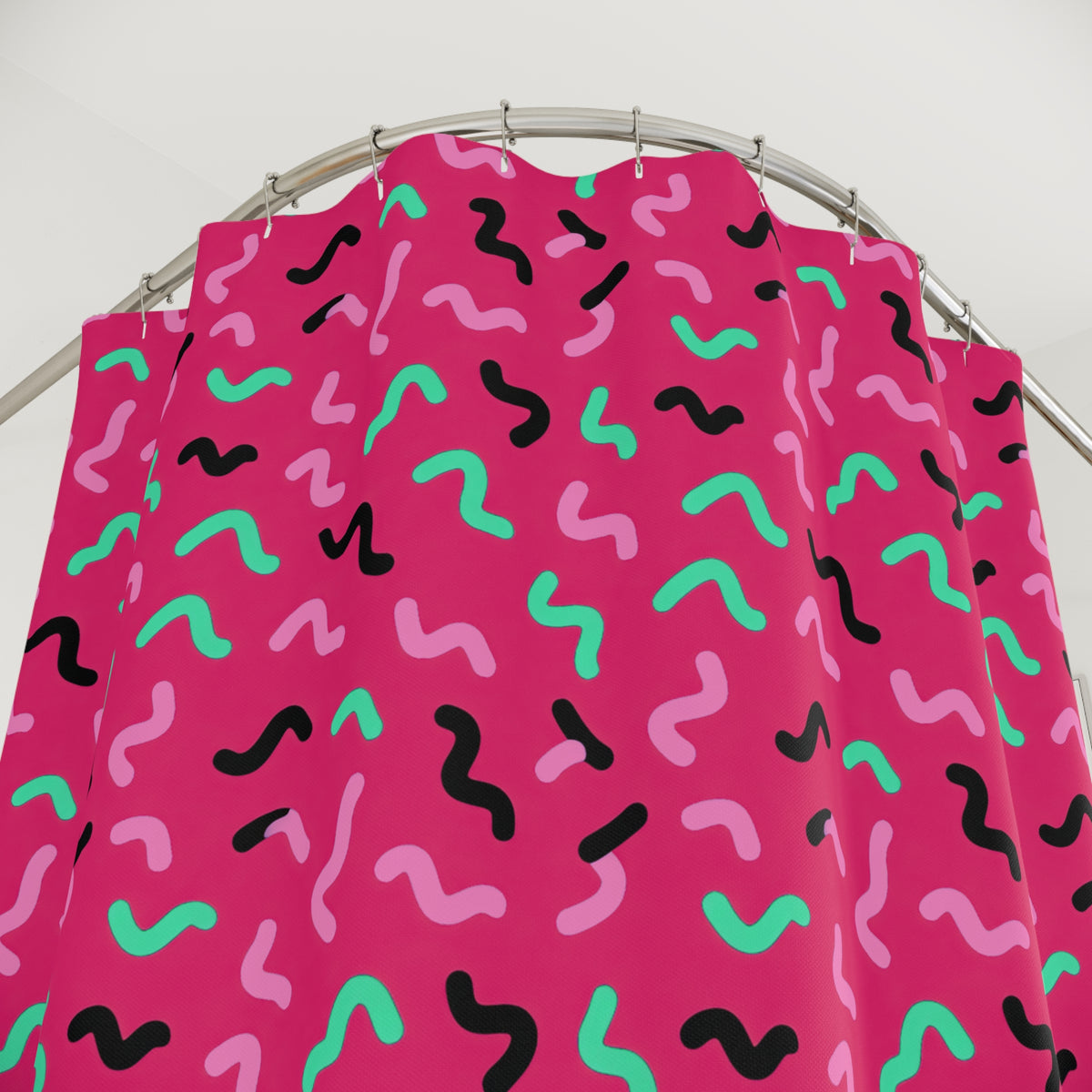 Squiggle Strokes Shower Curtain – Candy Pop on Raspberry