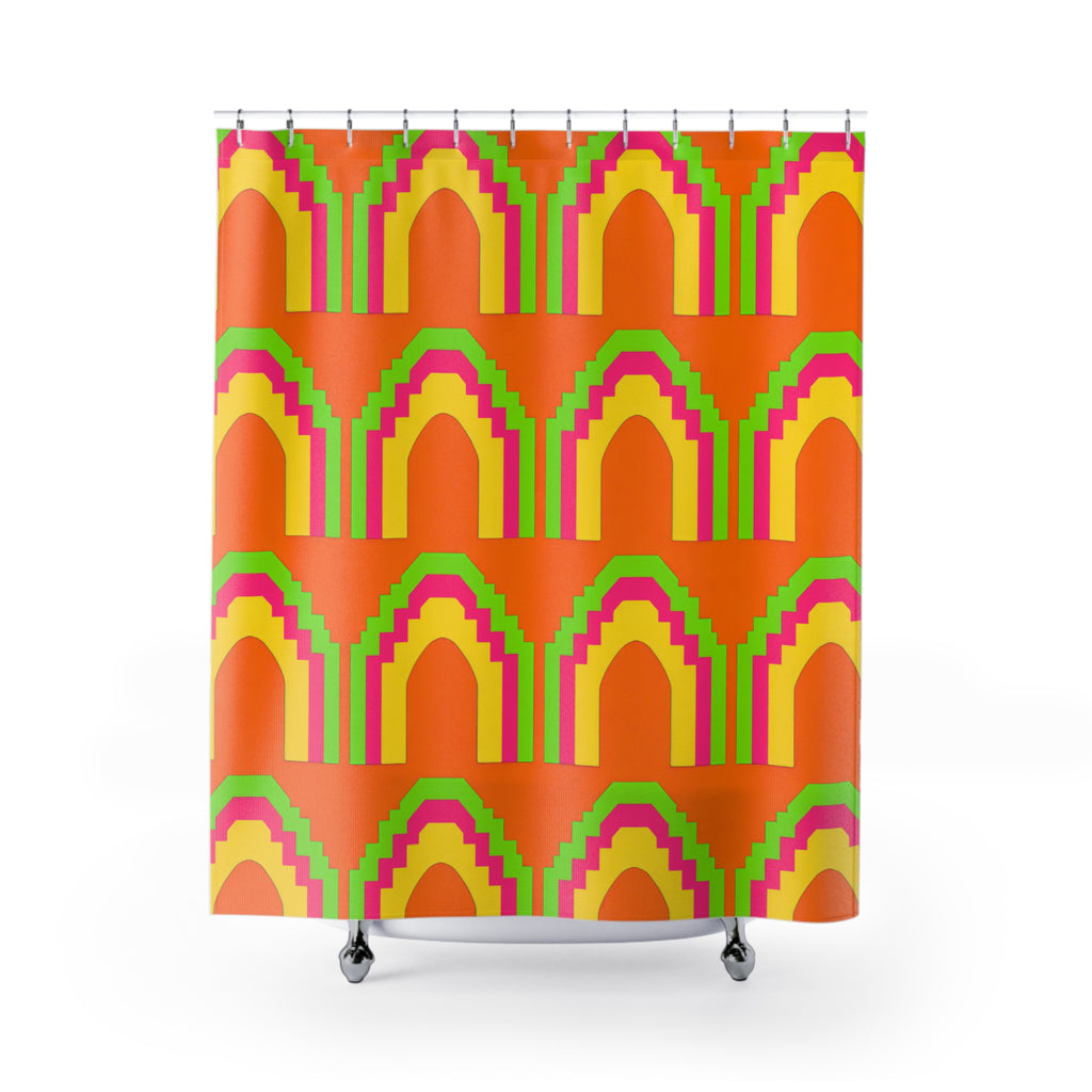 Grand Stepped Arches Shower Curtain – Hot Citrus Festive