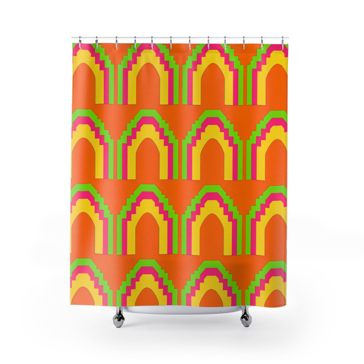 Grand Stepped Arches Shower Curtain – Hot Citrus Festive