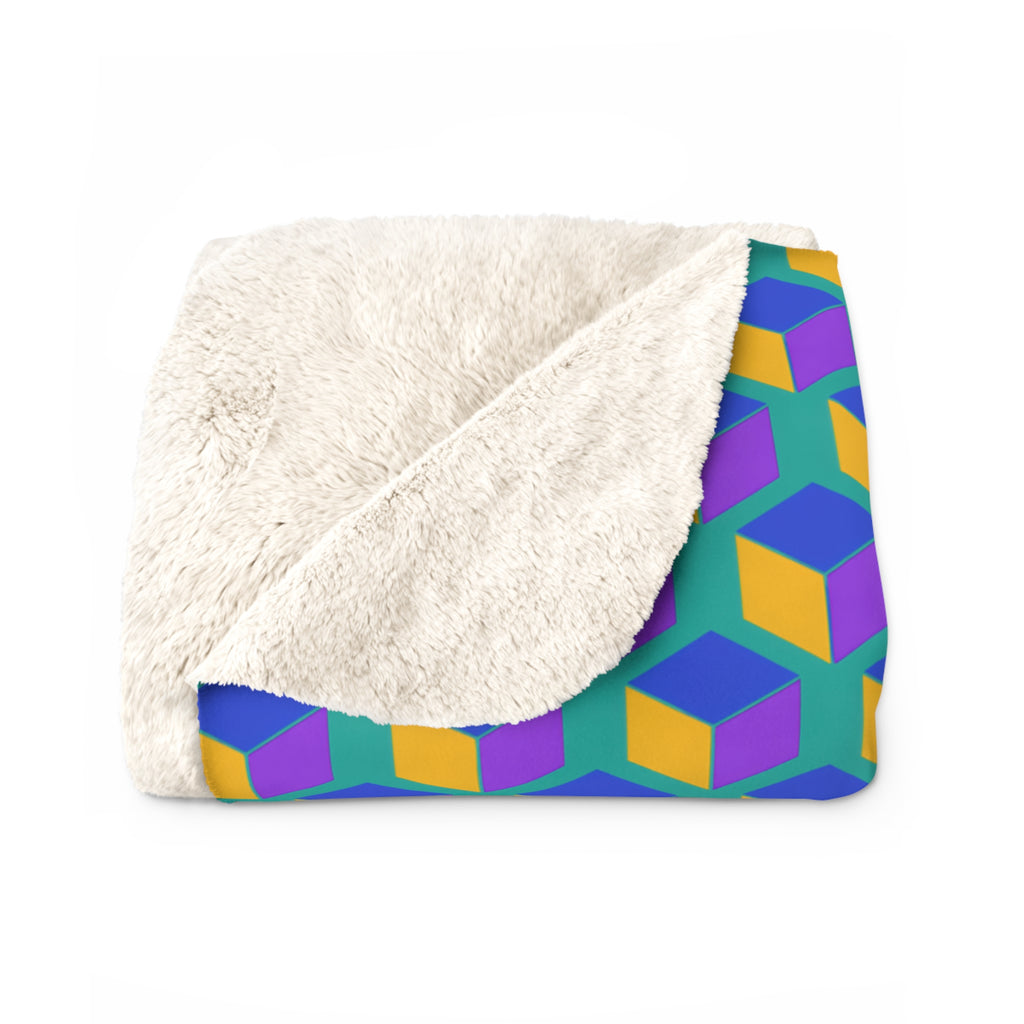 Giant Faceted Cubes II Sherpa Fleece Blanket – Peacock Jewel