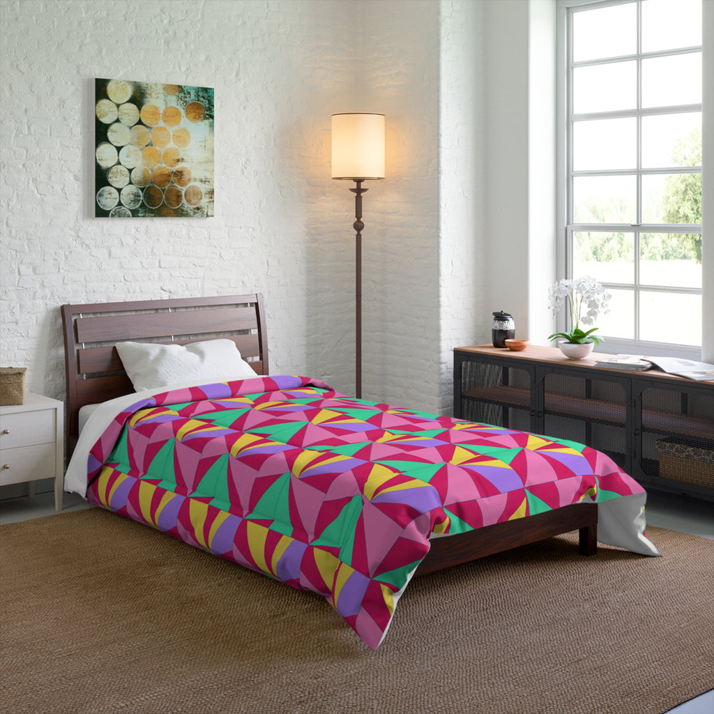 Cubist Sunburst Blocks Comforter – Candy Pop on Raspberry