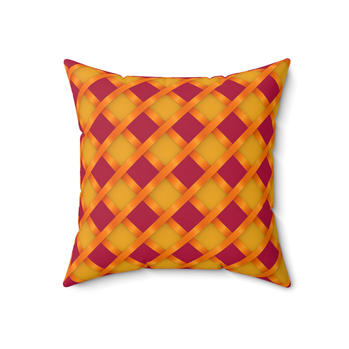 Broad Gold Diamond Trellis Faux Suede Cushion – Cranberry Spice