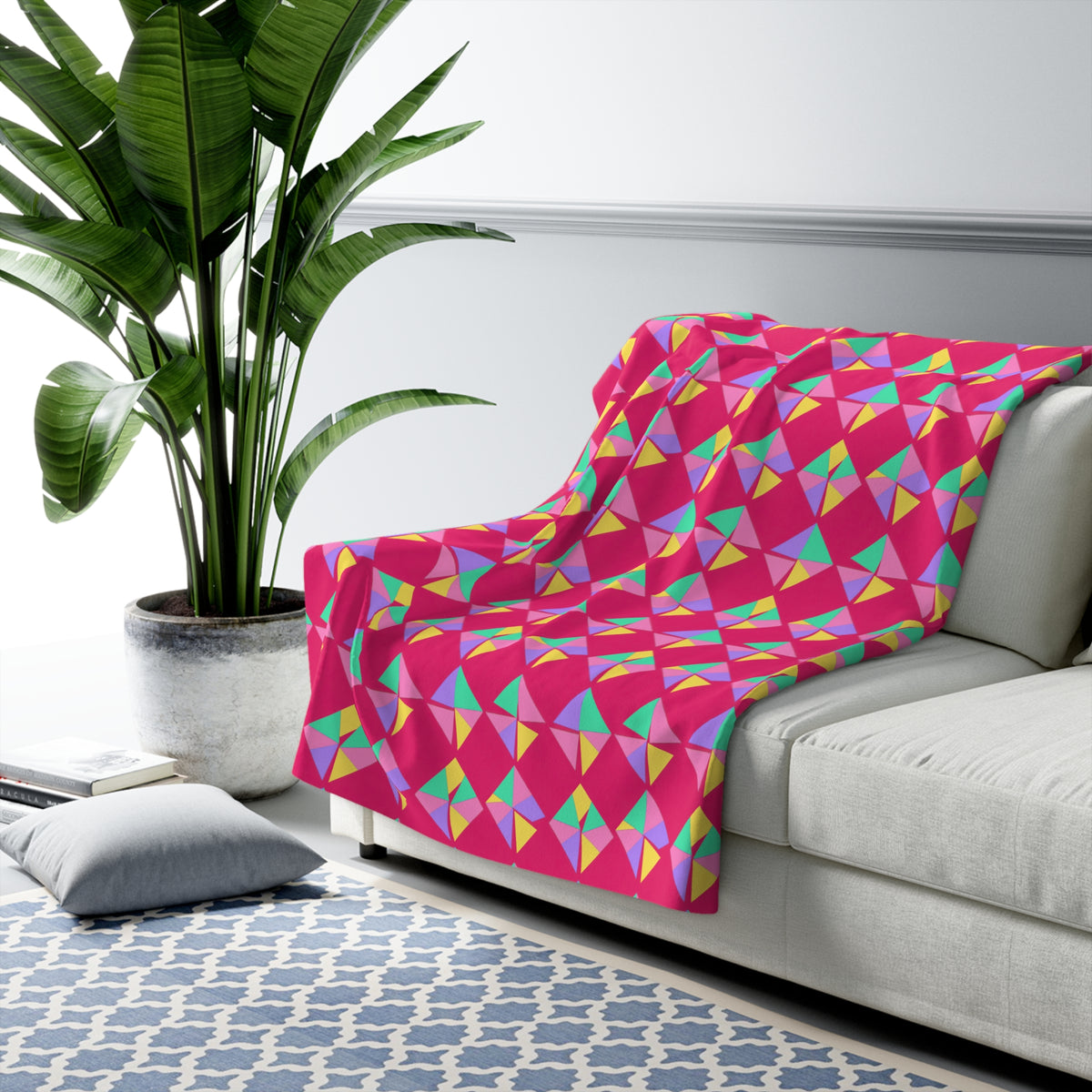 Stacked Cubist Prisms Sherpa Fleece Blanket – Candy Pop on Raspberry