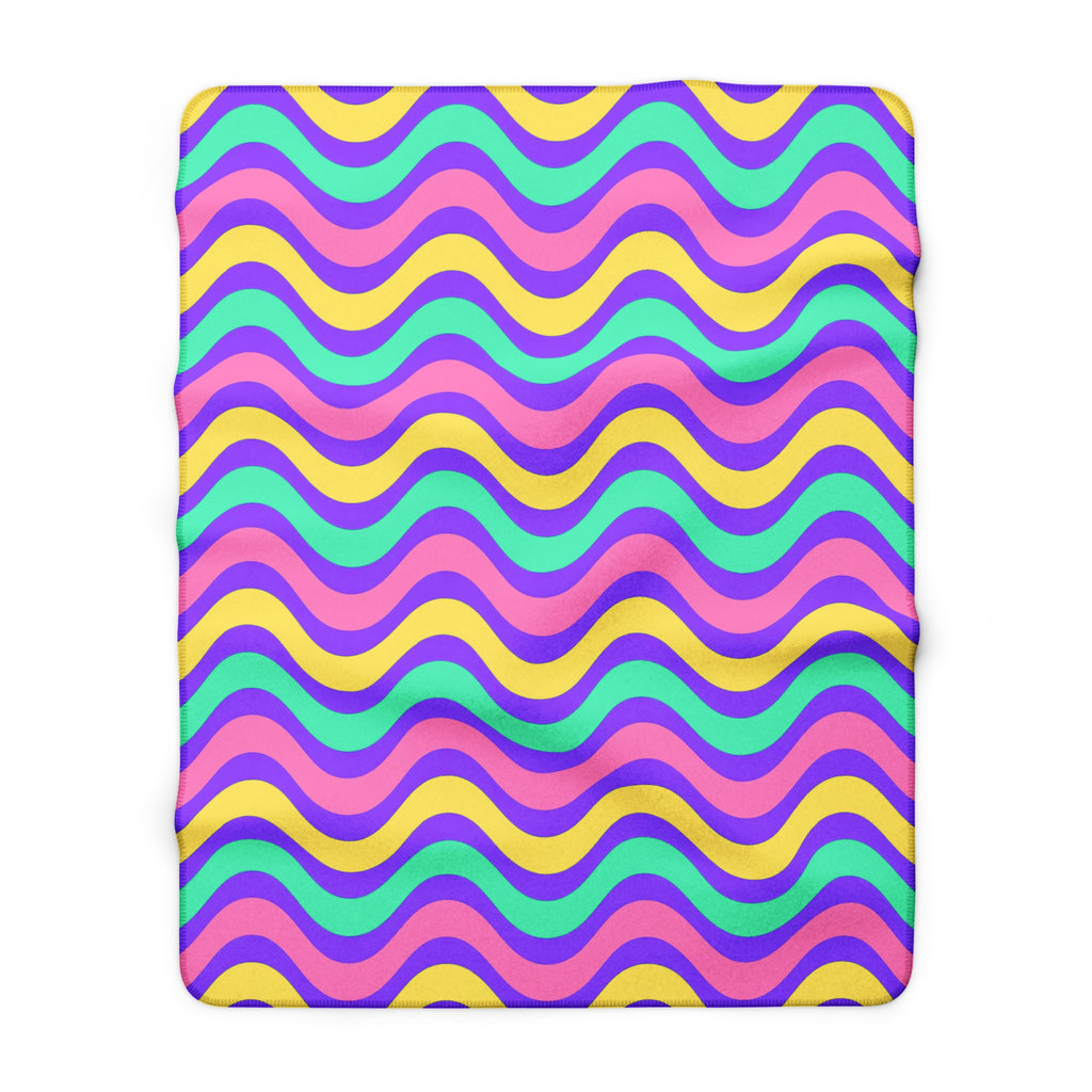 Wide Wave Interference Sherpa Fleece Blanket – Candy Pastel on Grape