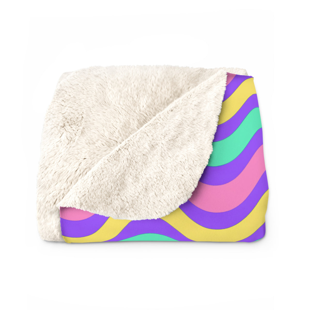 Wide Wave Interference Sherpa Fleece Blanket – Candy Pastel on Grape
