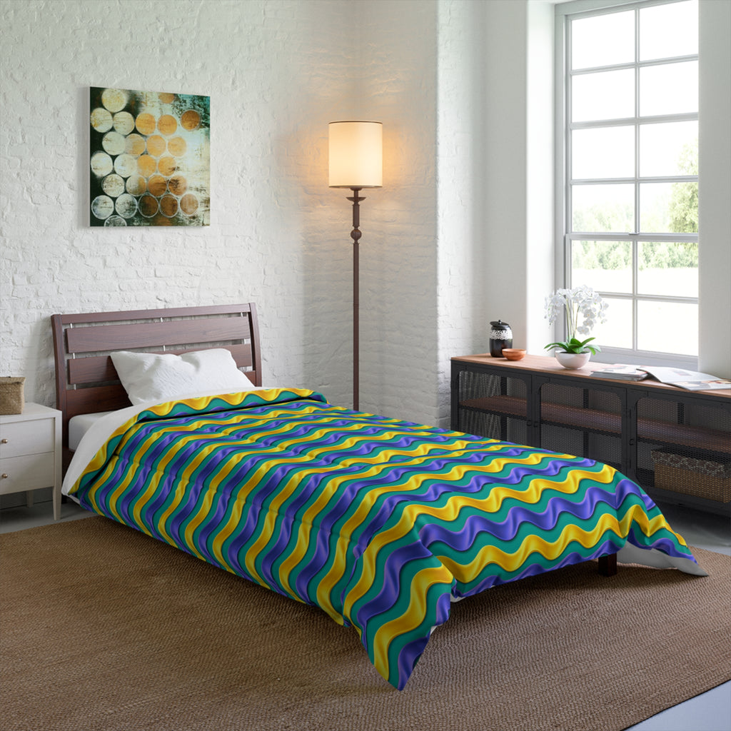 Satin Wave Bands Comforter – Peacock Jewel