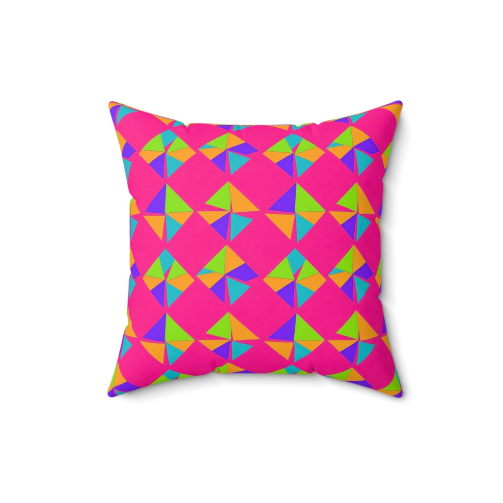 Stacked Cubist Prisms Faux Suede Cushion – Tropical Punch
