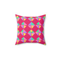 Stacked Cubist Prisms Faux Suede Cushion – Candy Pop on Raspberry