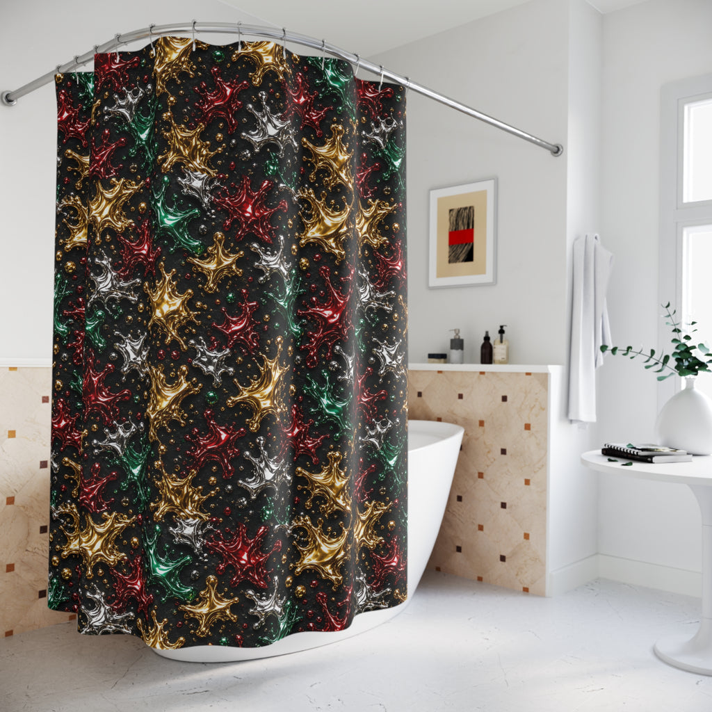 Chrome Splash Confetti Shower Curtain – Liquid Chrome Pattern