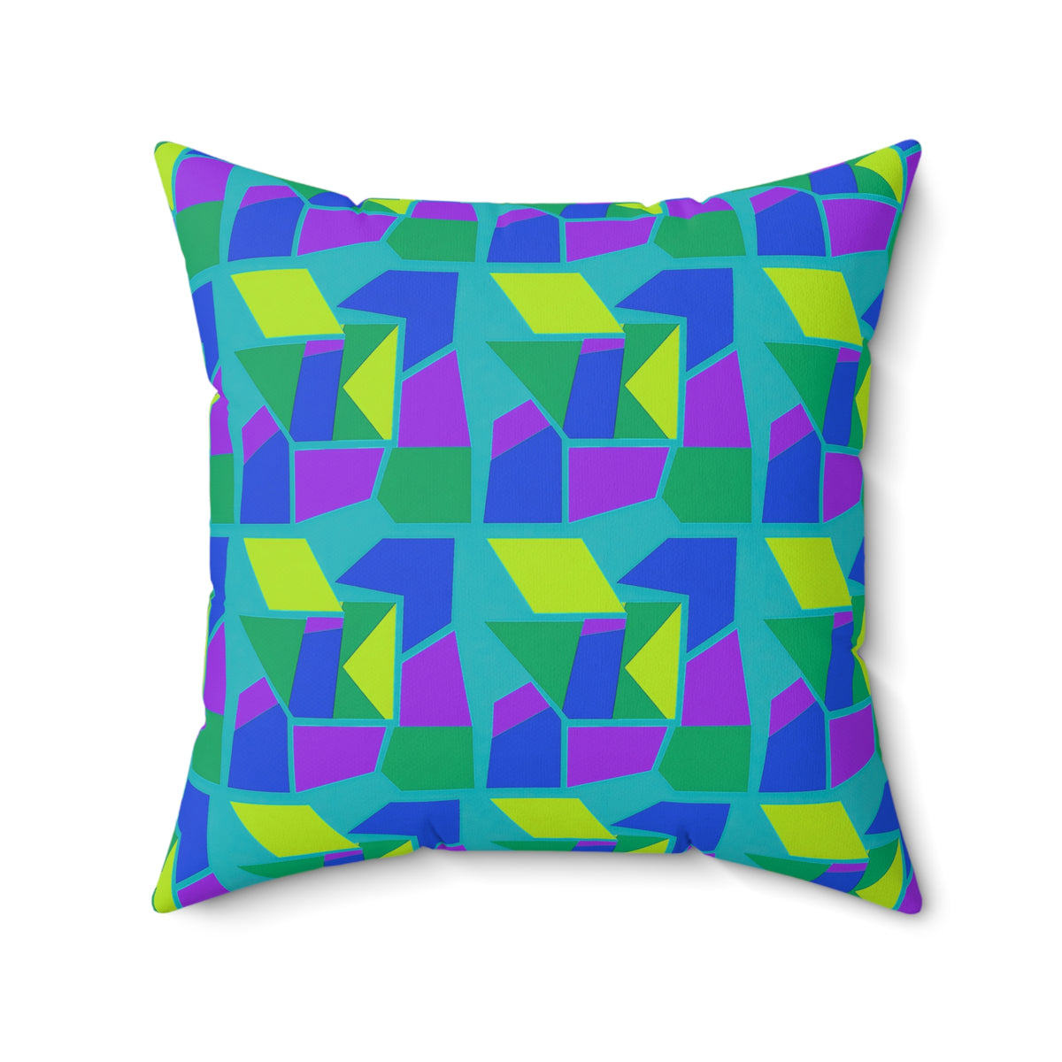 Cubist Block Quilt Faux Suede Cushion – Peacock Jewel