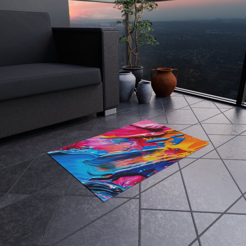 Rainbow Paint Smear Outdoor Rug – Paint Stroke Abstract
