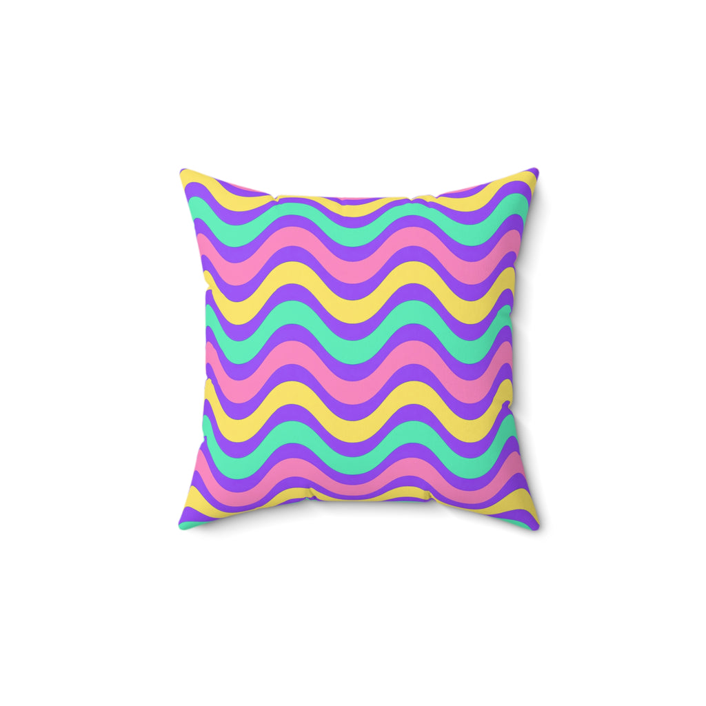 Wide Wave Interference Faux Suede Cushion – Candy Pastel on Grape