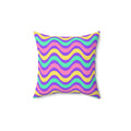 Wide Wave Interference Faux Suede Cushion – Candy Pastel on Grape