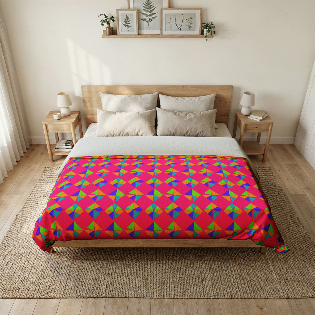 Stacked Cubist Prisms Cotton Duvet Cover – Tropical Punch