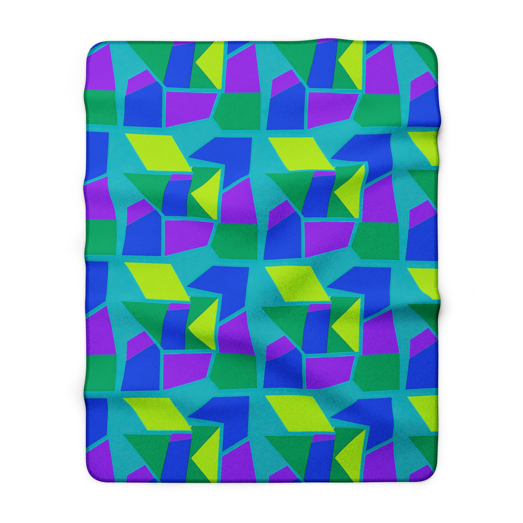 Cubist Block Quilt Sherpa Fleece Blanket – Peacock Jewel