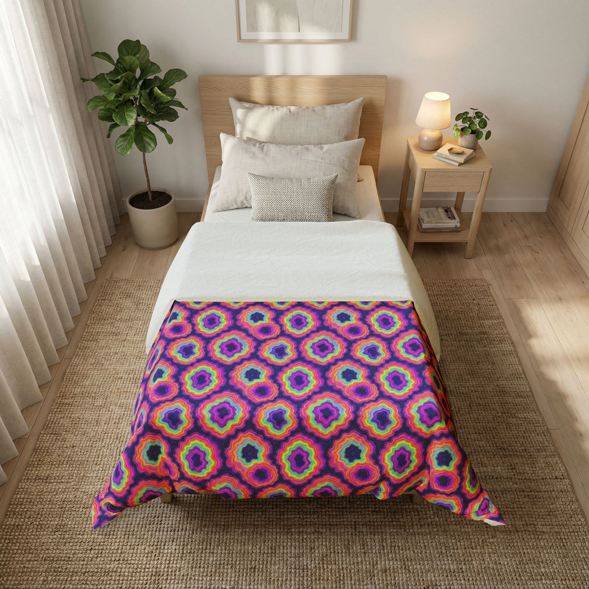 Agate Geode Halo Cotton Duvet Cover – Holographic-Look Fluid Art Pattern