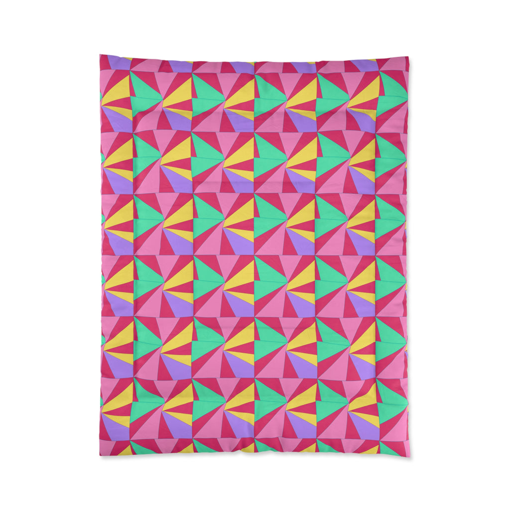 Cubist Sunburst Blocks Comforter – Candy Pop on Raspberry