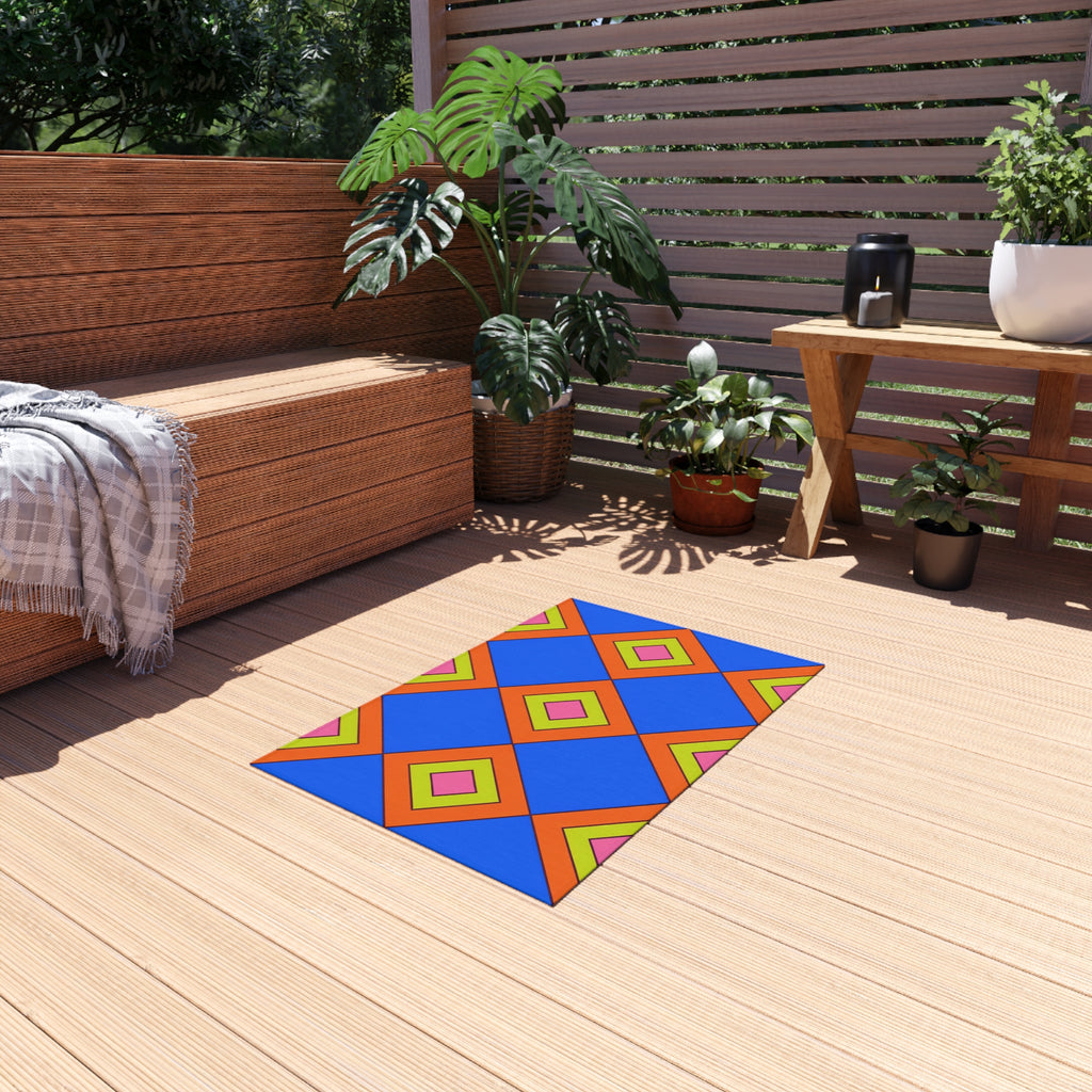Pop Diamond Checks Outdoor Rug – Op-Art Pattern