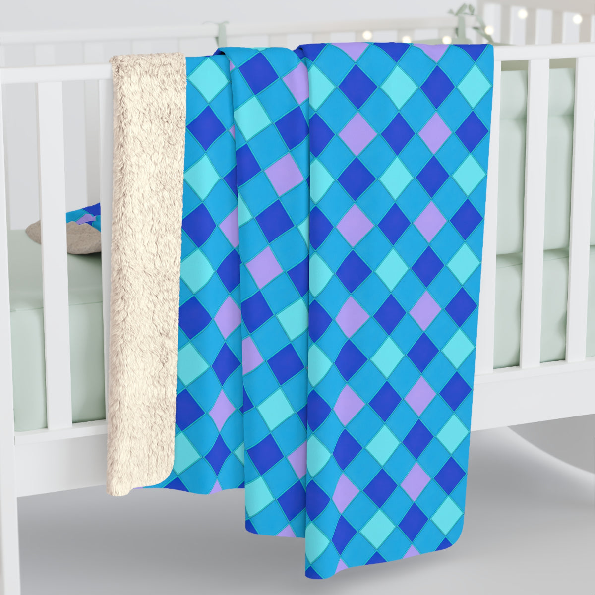 Jewel Harlequin Check Sherpa Fleece Blanket – Ice Jewel