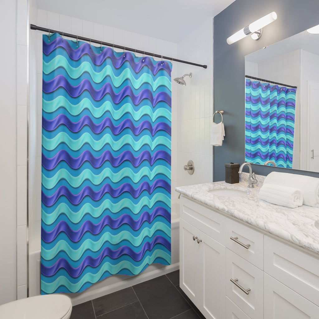 Satin Wave Bands Shower Curtain – Ice Jewel