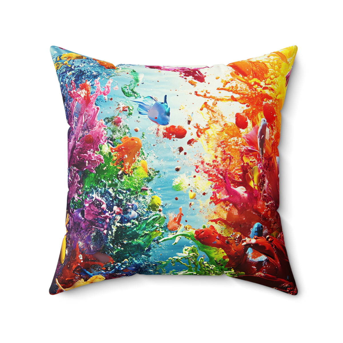 Coral Reef Splash Faux Suede Cushion – Underwater Splash Art