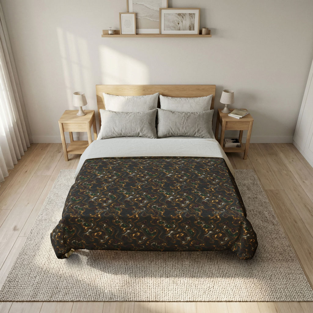 Gold Silver Ripples Cotton Duvet Cover – Liquid Chrome Pattern