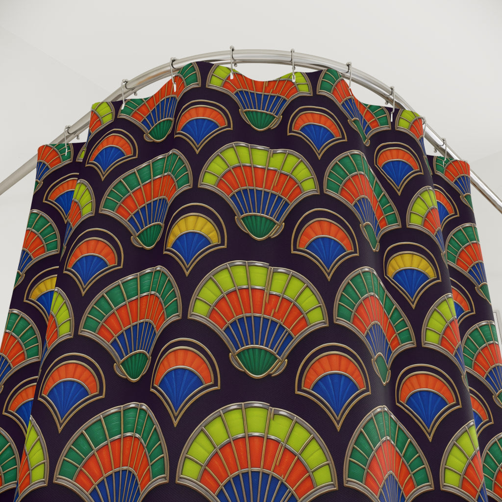 Deco Fan Scales Shower Curtain – Art Deco Geometric Pattern