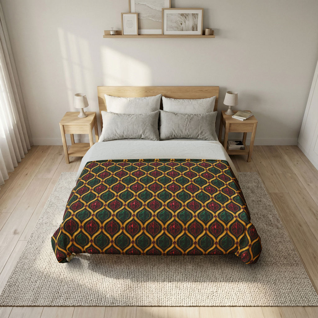 Radiant Gold Lattice Cotton Duvet Cover – Art Deco Pattern