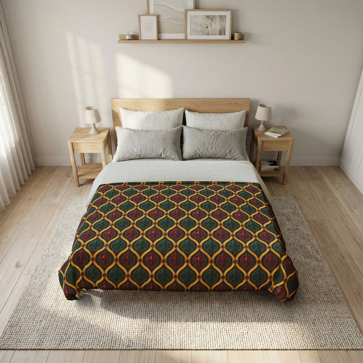 Radiant Gold Lattice Cotton Duvet Cover – Art Deco Pattern