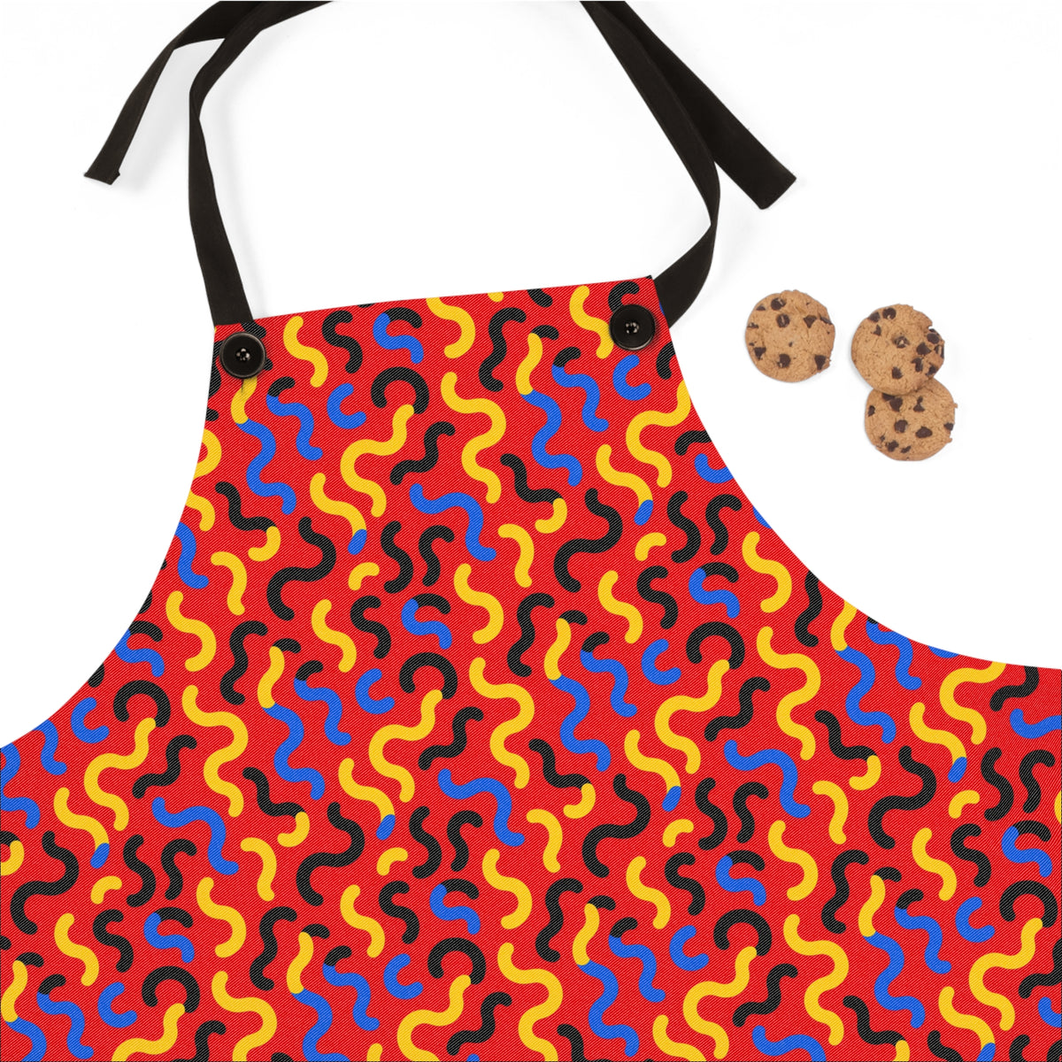 Squiggle Red Apron – Bold Primary Abstract Pattern