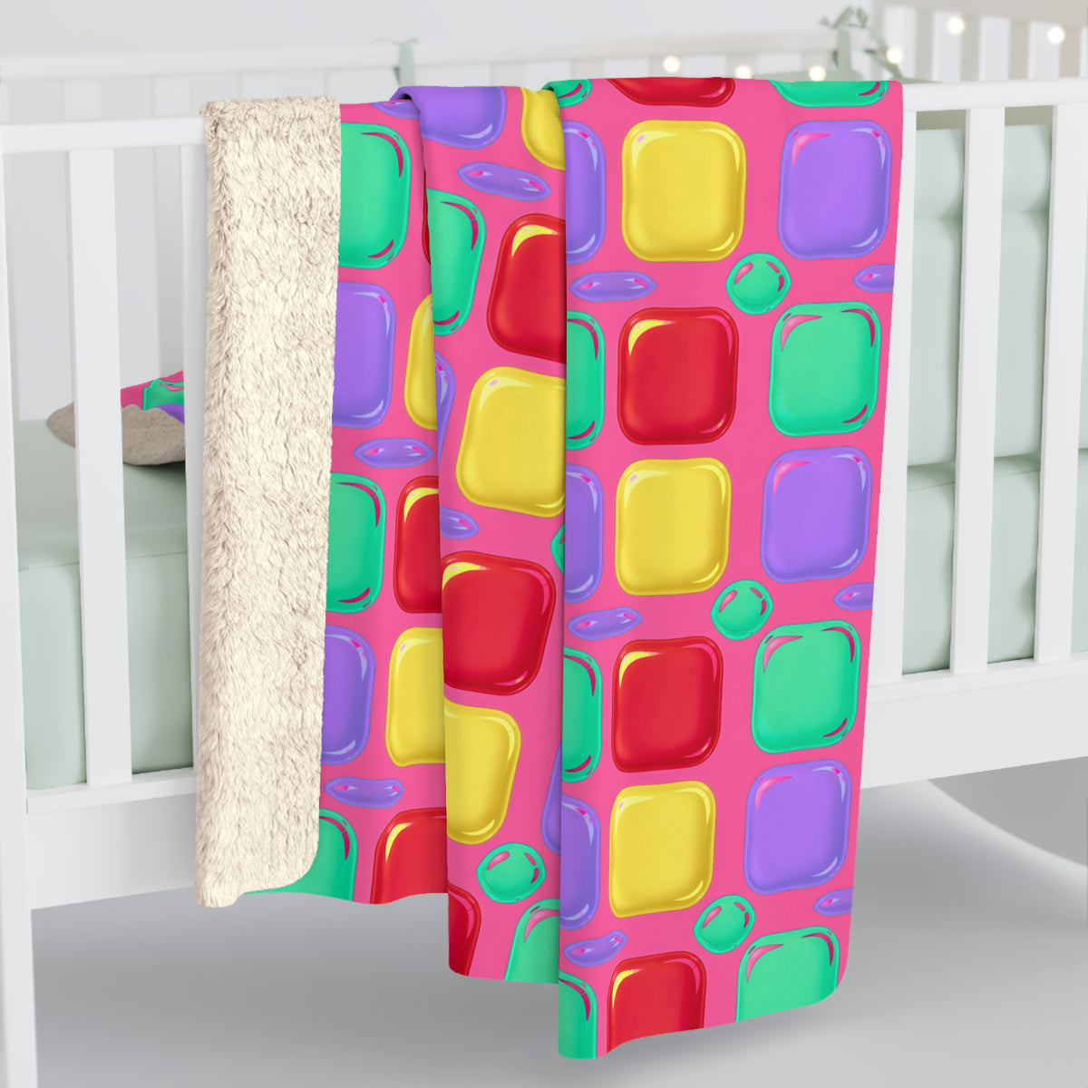 Giant Puffy Glass Cushions Sherpa Fleece Blanket – Candy Christmas