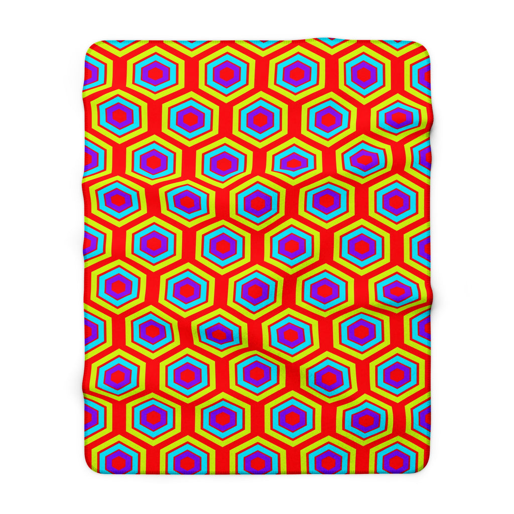 Concentric Hexagon Ripple Sherpa Fleece Blanket – Op-Art Hexagons Pattern