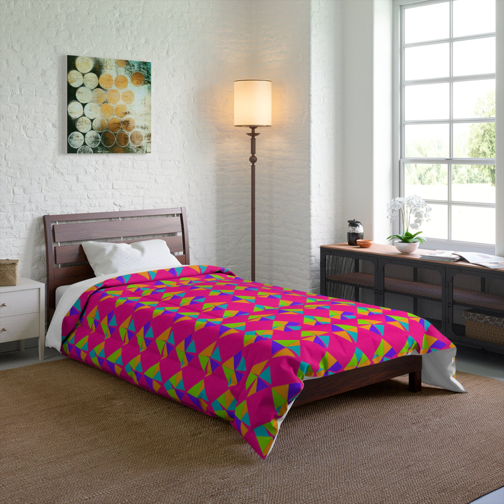 Stacked Cubist Prisms Comforter – Tropical Punch
