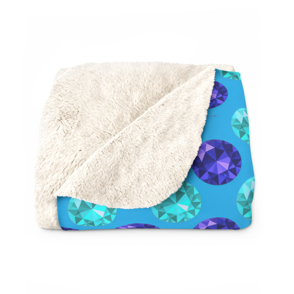 Half-Drop Gem Grid Sherpa Fleece Blanket – Ice Jewel