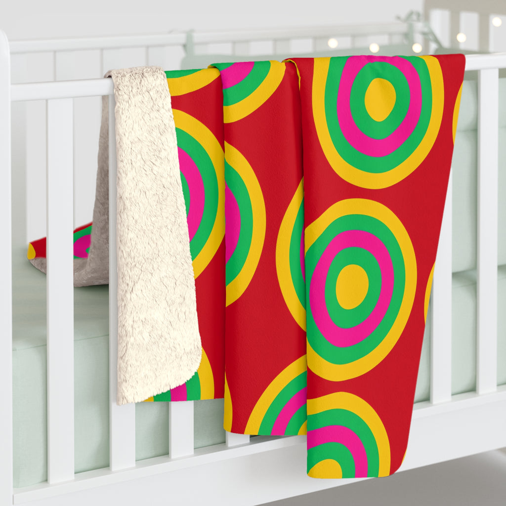 Mega Ring Grid Sherpa Fleece Blanket – Abstract Circles Pattern