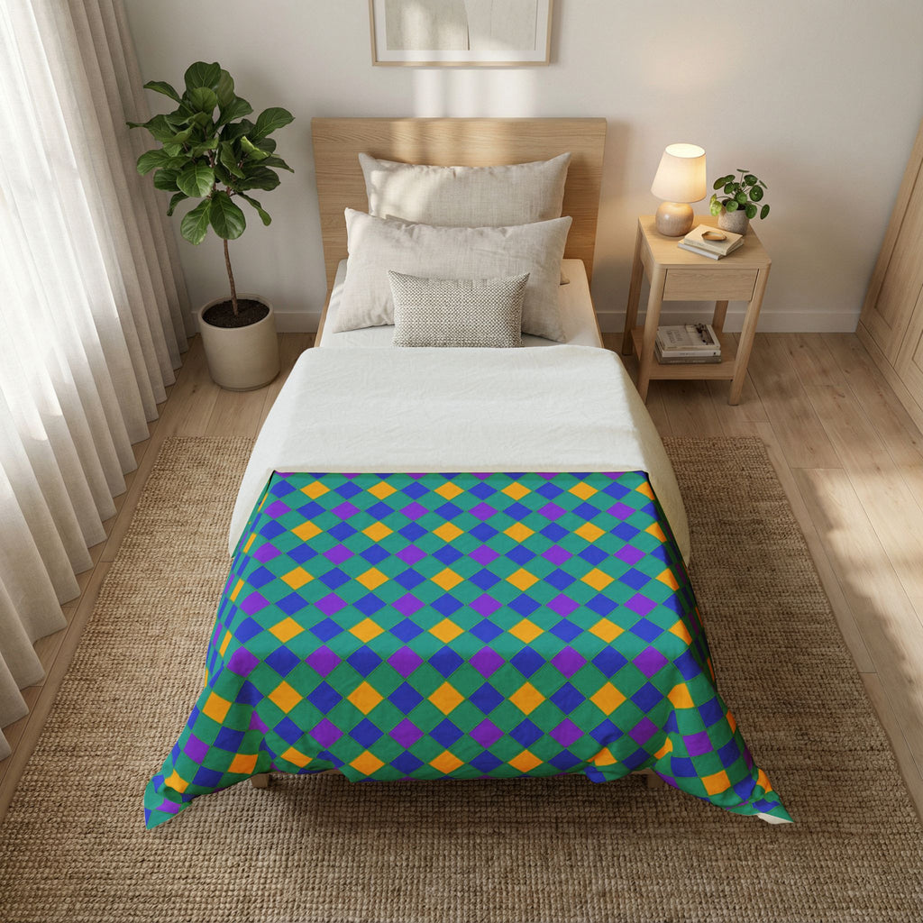 Jewel Harlequin Check Cotton Duvet Cover – Peacock Jewel