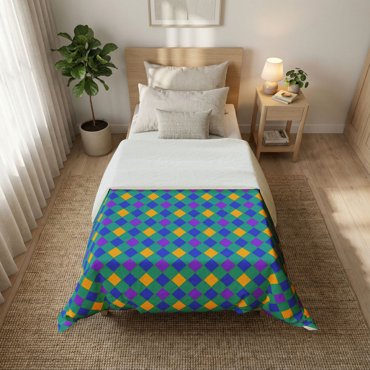 Jewel Harlequin Check Cotton Duvet Cover – Peacock Jewel
