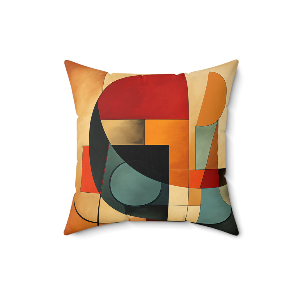 Bauhaus Sun Circles Faux Suede Cushion – Mid-Century Geometric Art