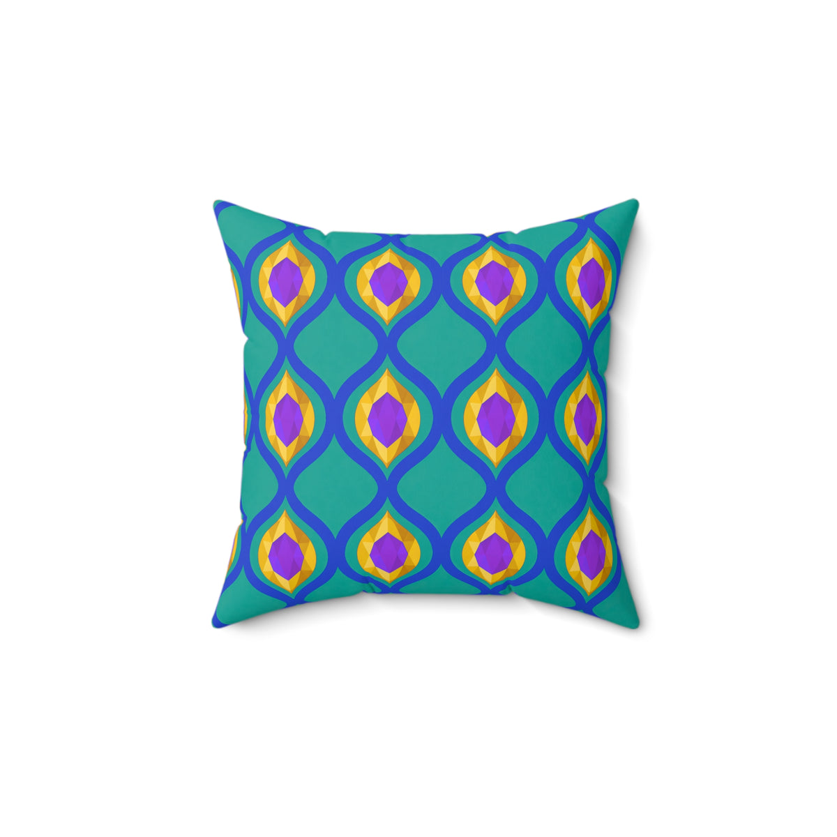 Grand Gold Ogee Lattice II Faux Suede Cushion – Peacock Jewel