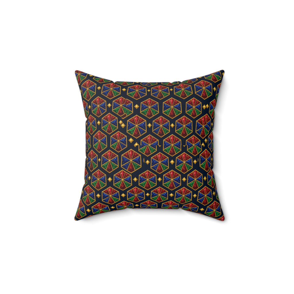 Hexagon Gem Wheels Faux Suede Cushion – Kaleidoscopic Pattern