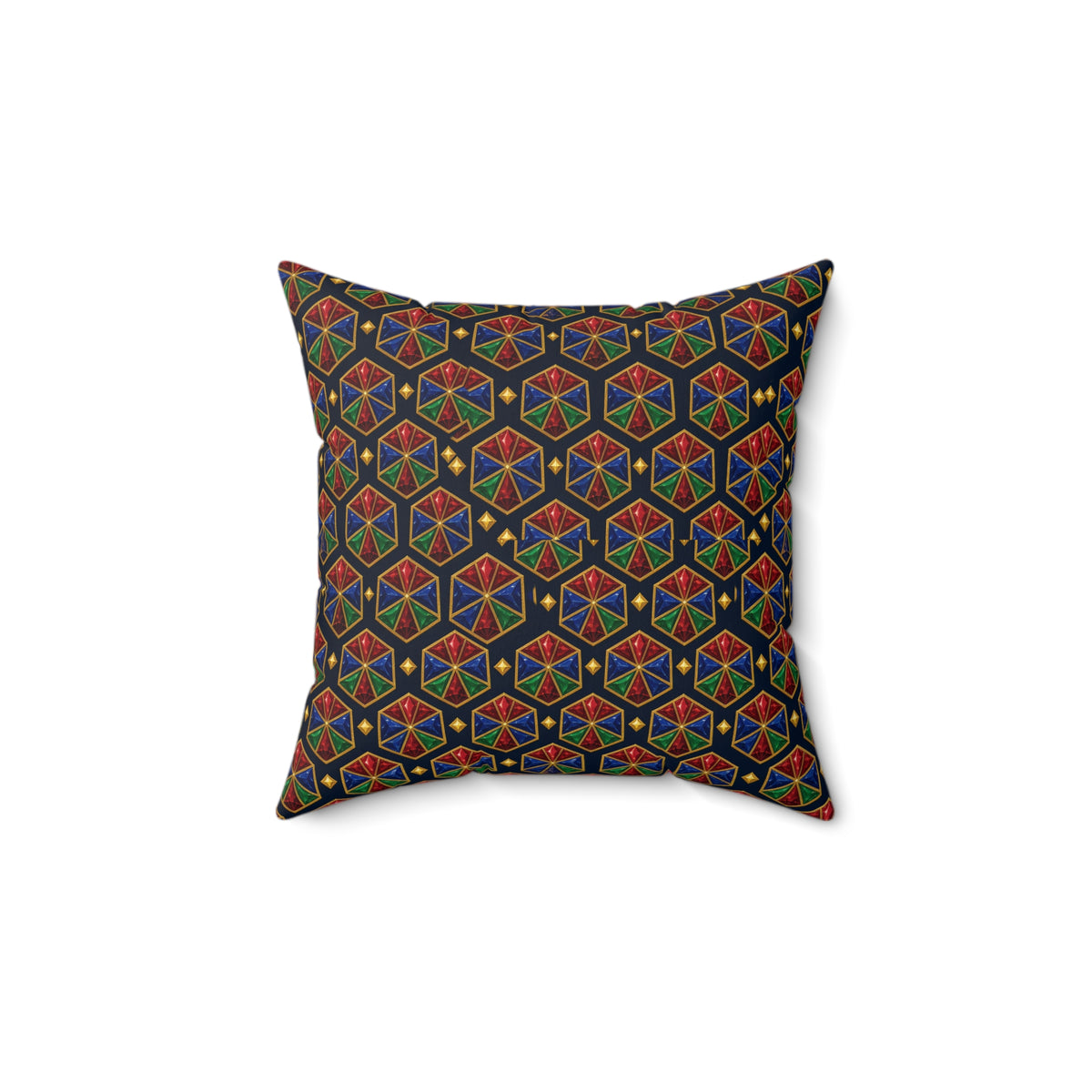 Hexagon Gem Wheels Faux Suede Cushion – Kaleidoscopic Pattern