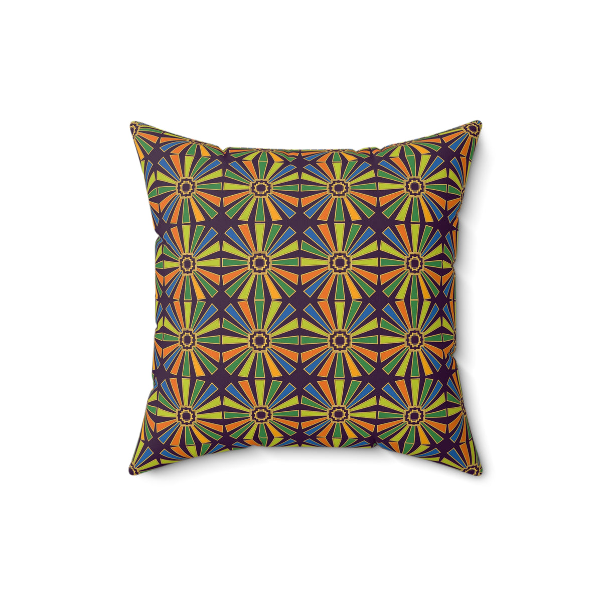 Sunray Medallion Grid Faux Suede Cushion – Art Deco Geometric Pattern