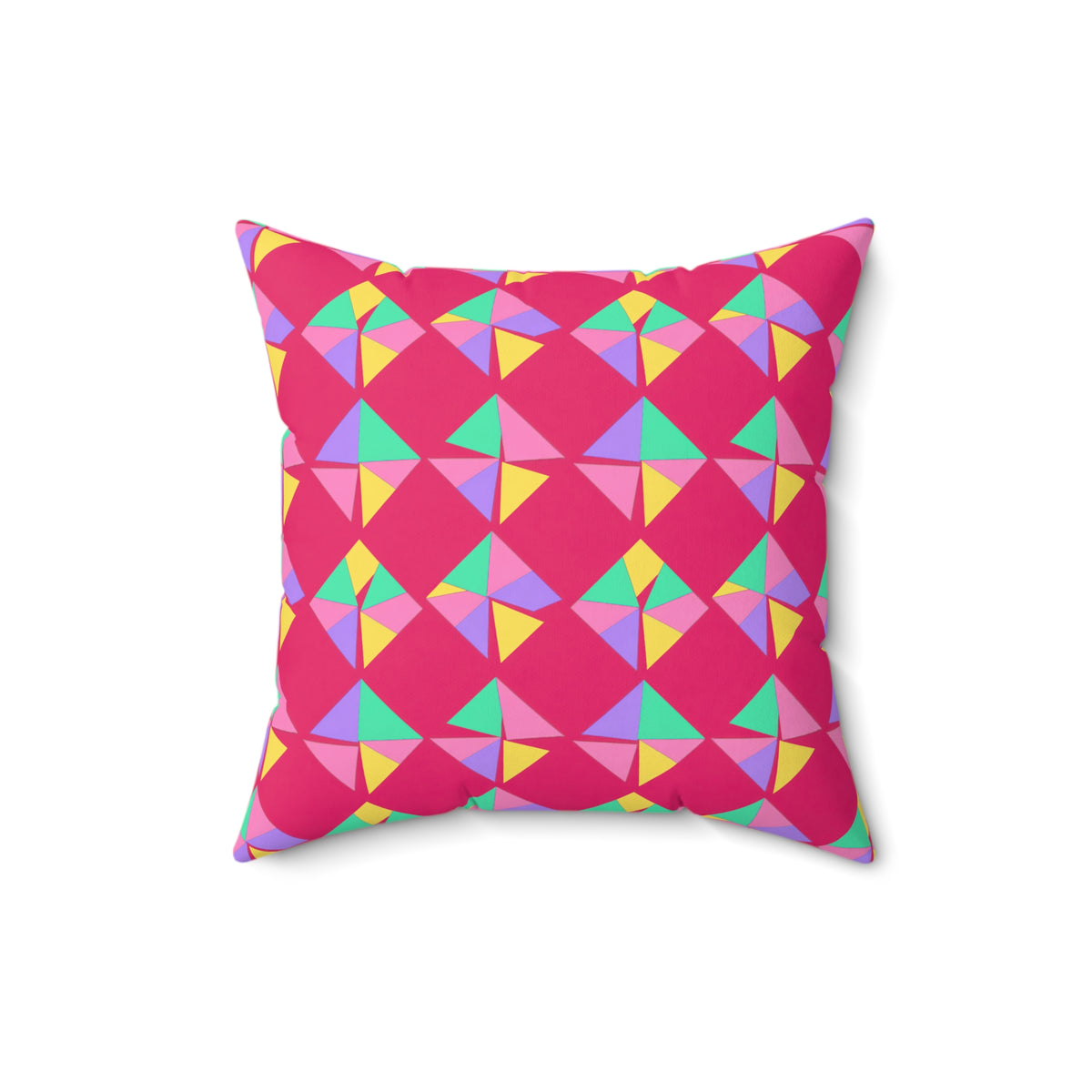 Stacked Cubist Prisms Faux Suede Cushion – Candy Pop on Raspberry