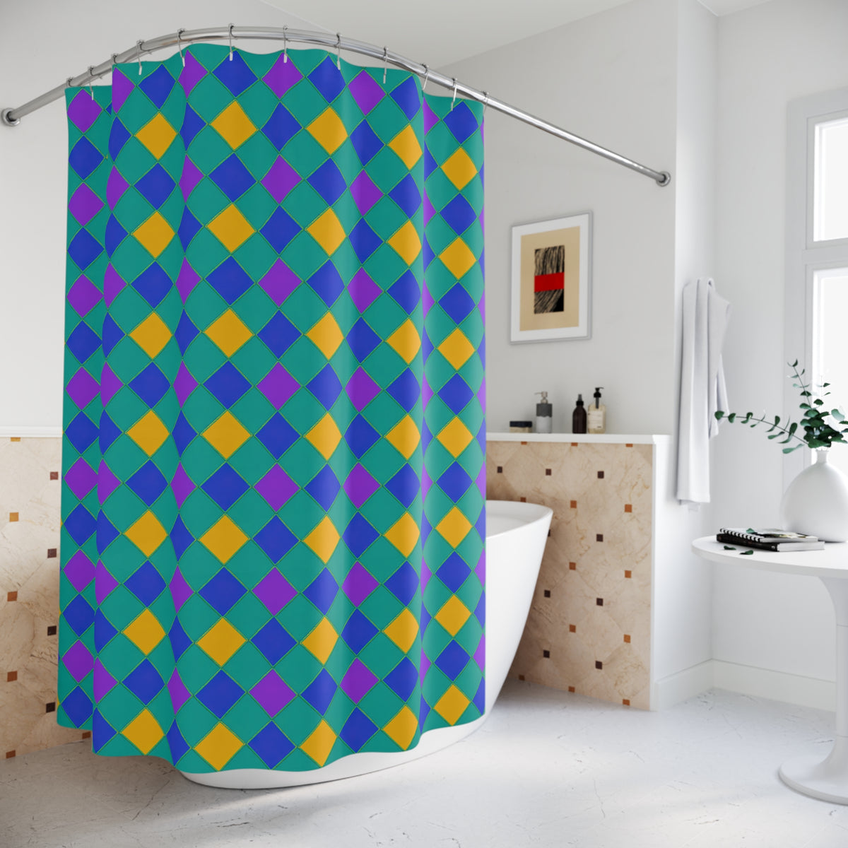 Jewel Harlequin Check Shower Curtain – Peacock Jewel