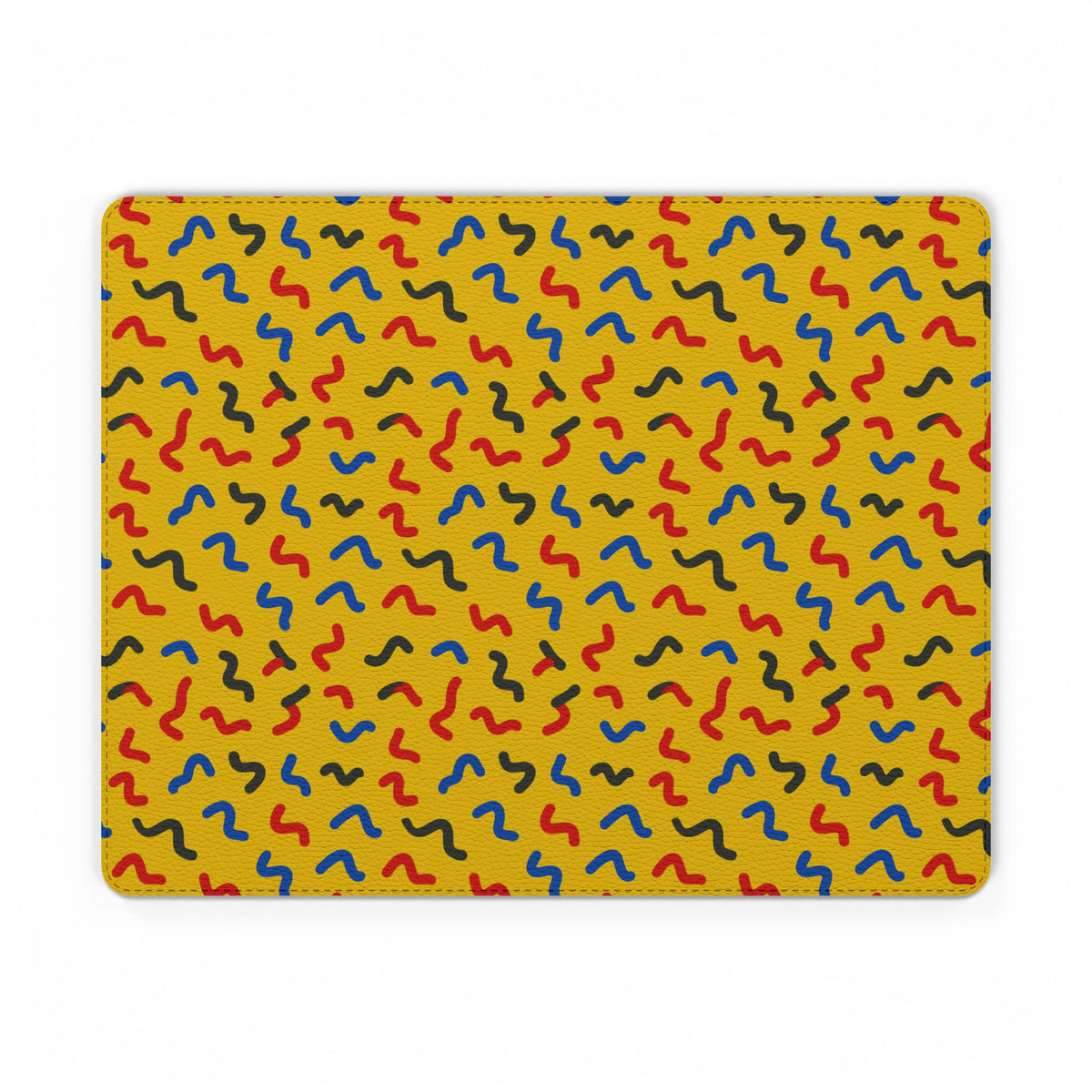 Squiggle Strokes Yellow Vegan Leather Mouse Mat – Bold Primary Abstract Pattern