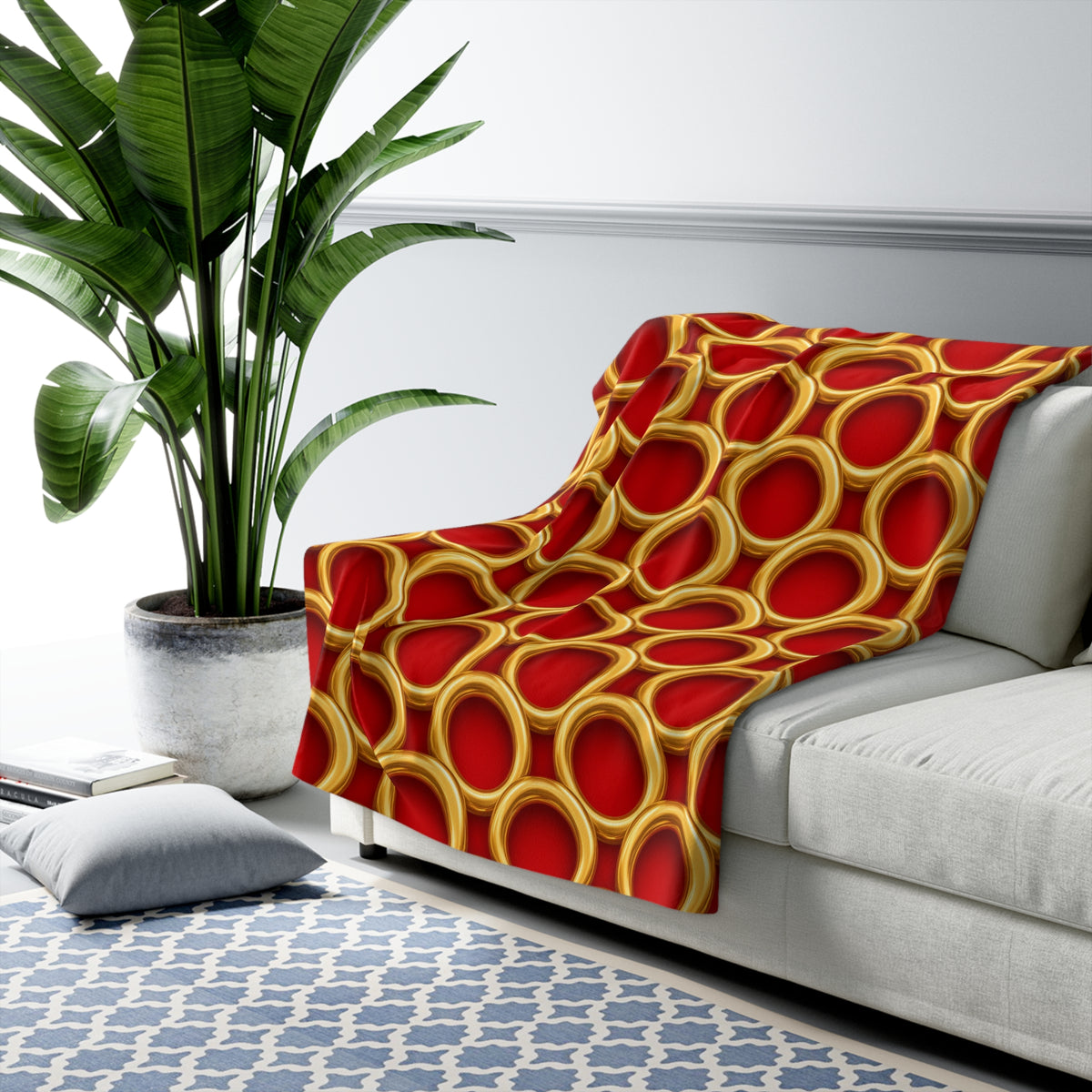 Big Gold Ring Weave Sherpa Fleece Blanket – Liquid Chrome Weave Pattern
