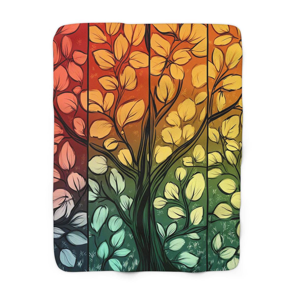 Stained Glass Autumn Tree Sherpa Fleece Blanket – Stained-Glass Style Art