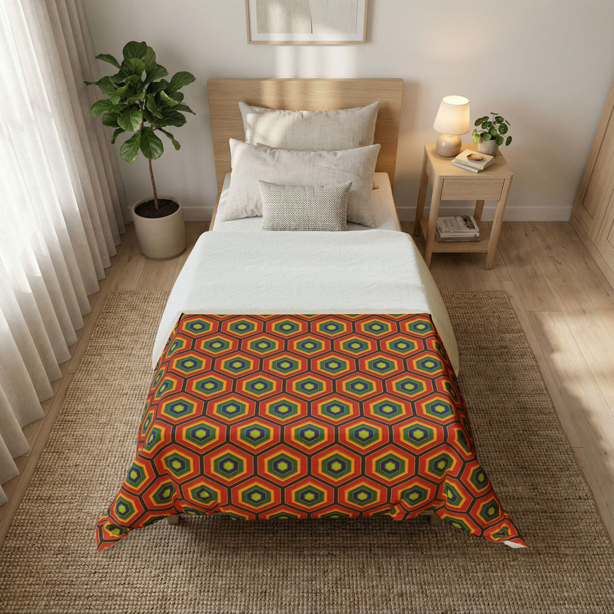 Hexagon Enamel Nest Cotton Duvet Cover – Art Deco Geometric Pattern