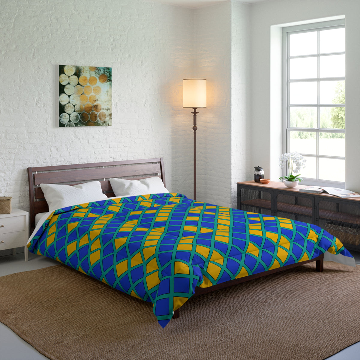 Harlequin Gold Grid Comforter – Peacock Jewel