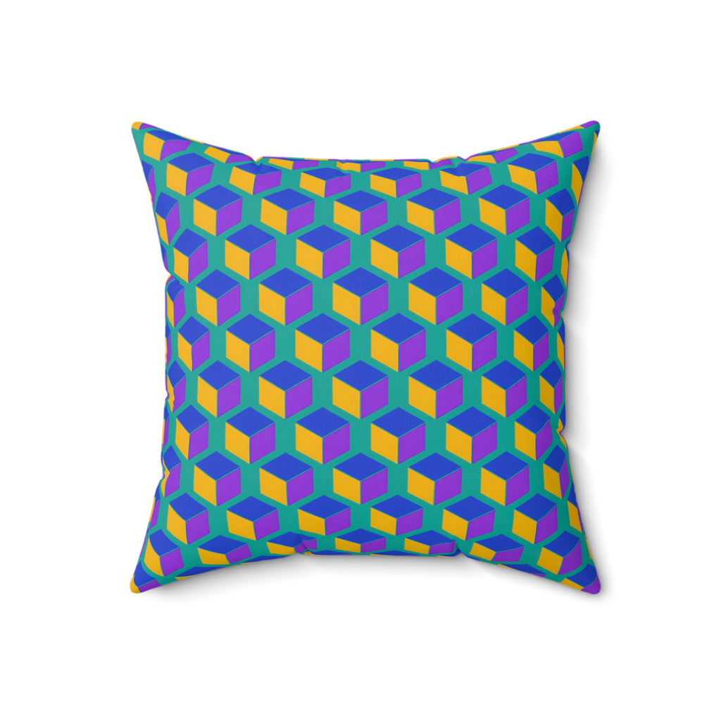 Giant Faceted Cubes II Faux Suede Cushion – Peacock Jewel